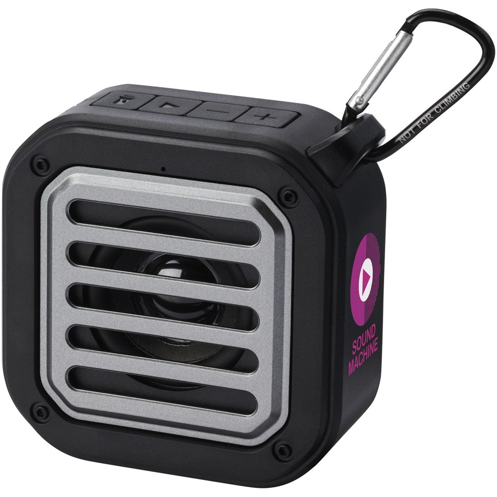 Solo 3W IPX5 Solar Bluetooth®-Lautsprecher aus recyceltem RCS Kunststoff mit Karabinerhaken 