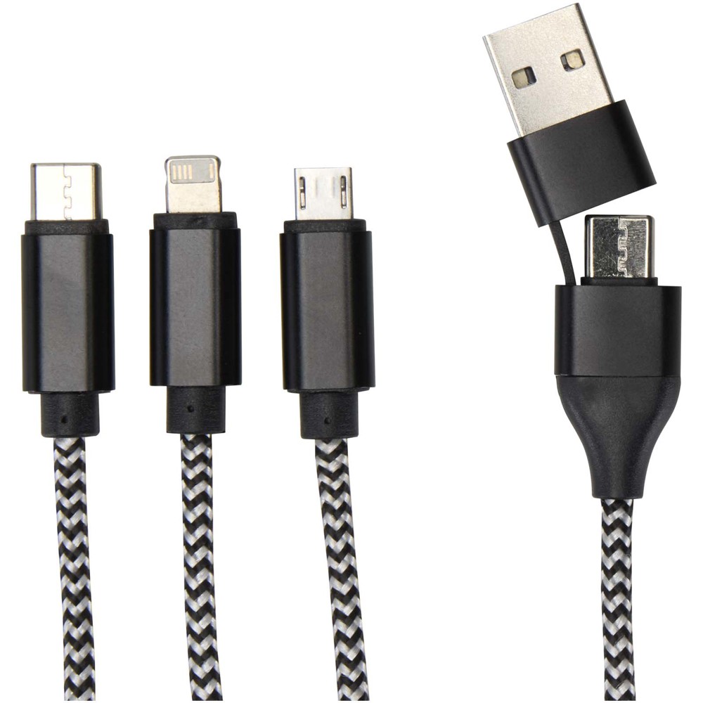 Alphecca 5-in-1-Ladekabel aus recyceltem Aluminium und RPET