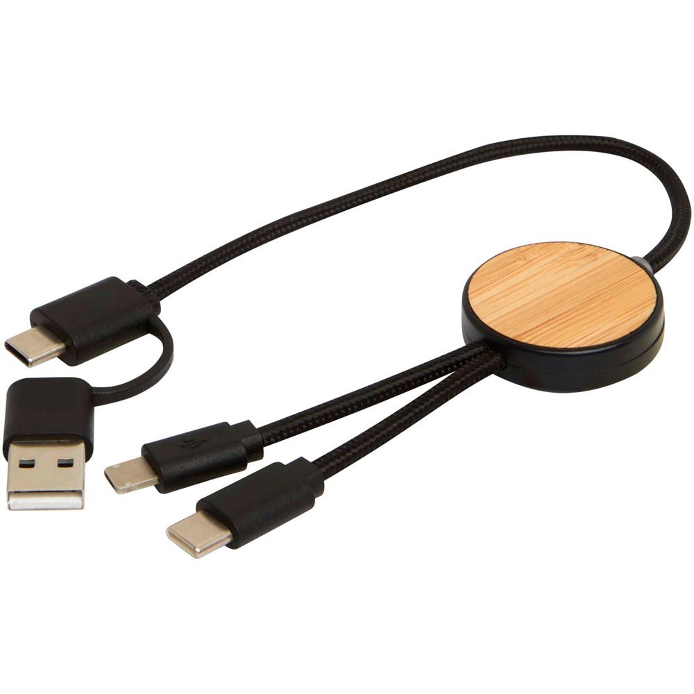 Chechia 30 cm 5-in-1 Kabel aus recyceltem Kunststoff für Datenübertragung und 27W Schnellladung mit Bambusdetails
