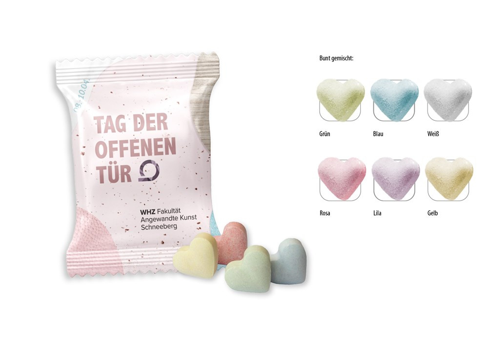 Traubenzuckerherzen bunt Werbetüte