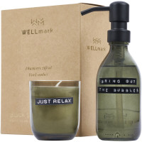 Wellmark Discovery Seifenspender und Duftkerze ´dunkler Bernstein´-Set, 200 ml (Seifenspender) und 150 g (Duftkerze)